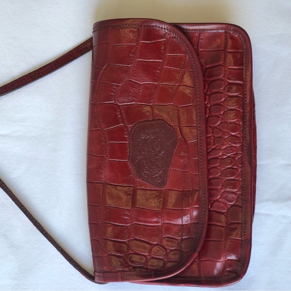 VINTAGE CARLOS FALCHI CROC 🐊 EMBOSSED LEATHER SHOULDER BAG - Picture 15 of 15